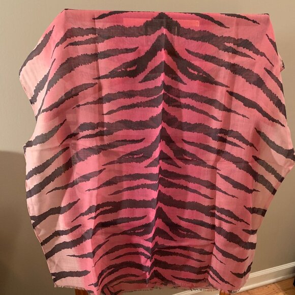 Vintage 80s  Album by Kenzo pink & black tiger stripped wool faded scarf - Picture 3 of 8
